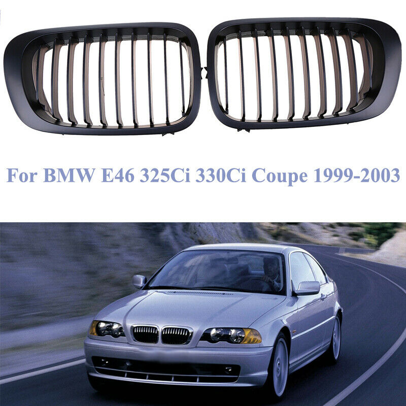 Matte Black Style Front Kidney Grille Grills Dual Slat For 1998-02 BMW E46 2Door