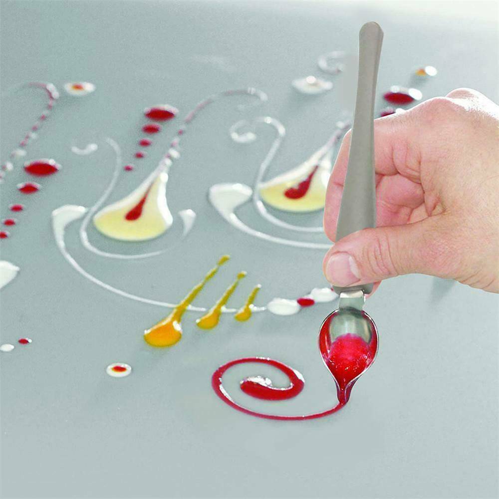 2x Chef Valon Sauce Plating Art Pens Dish Coffee Draw Tool Stainless Steel Spoon