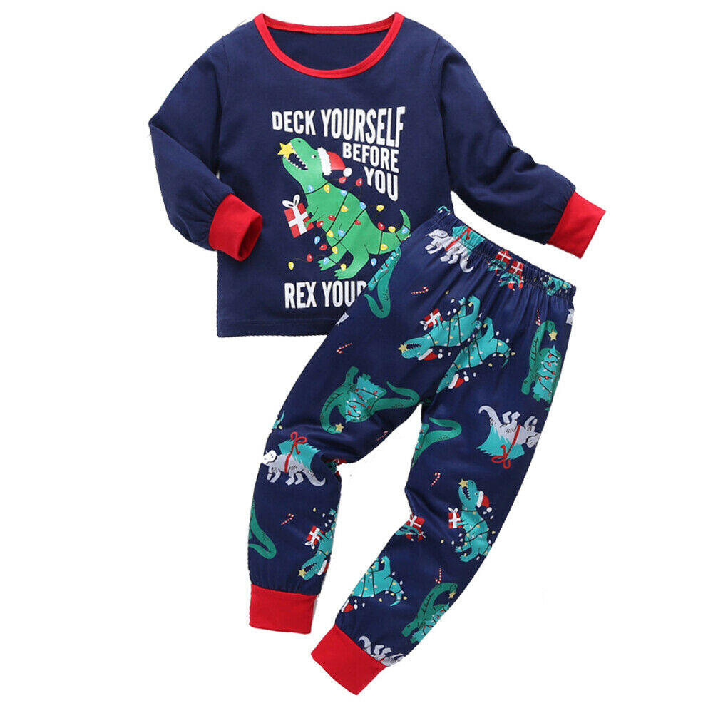 Kids Baby Christmas Pajamas Set Dinosaur Print Sleepwear Homewear Clothes Suit