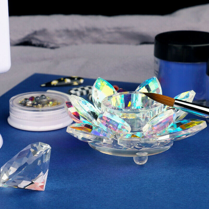 Nail Art Acrylic Crystal Glass Lotus cup Dish Bowl Cup With Cap Liquid GlittBDA