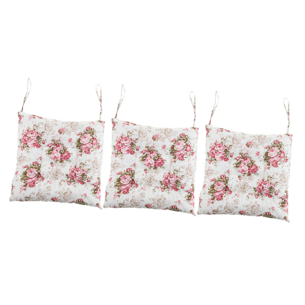 3pcs Soft Print Cushion Seat Pads Ties on for Patio Home Chair 37x37cm
