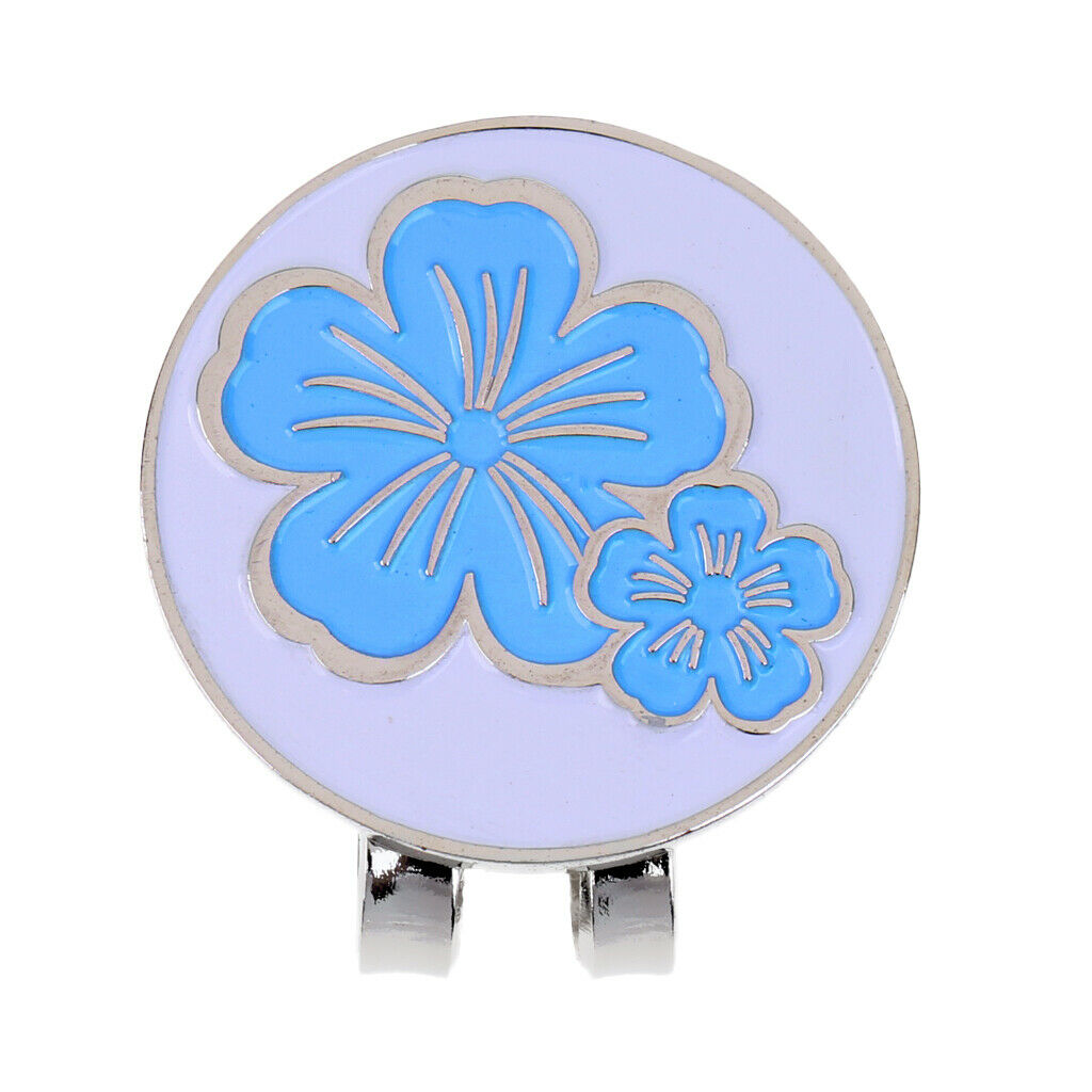 prettyia Golf Hat Clip Detachable Golf Ball Marker   Clip Blue Flower