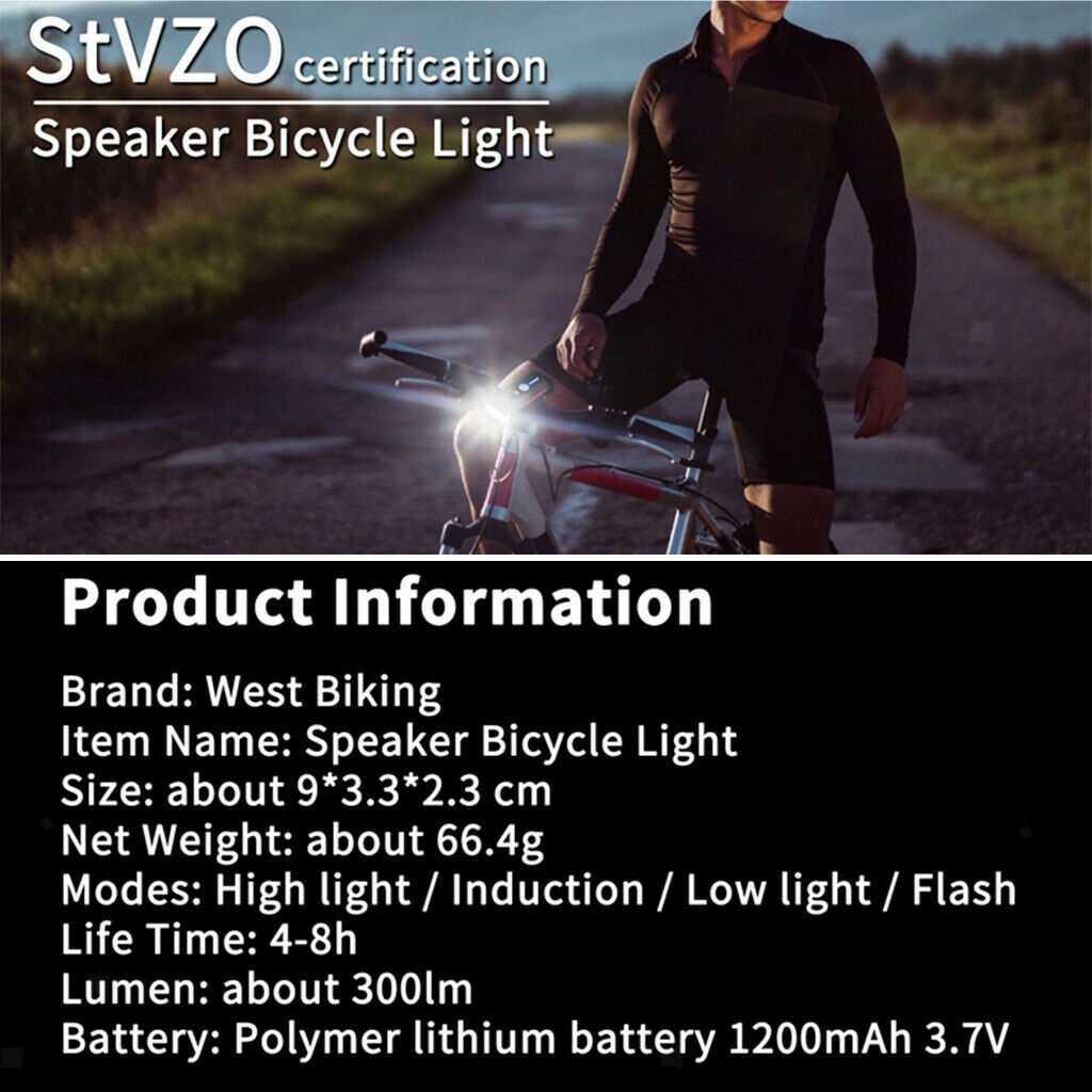 Waterproof Bike Horn Light Bicycle Headlight Sensor LED Bike Front Light 4 Modes