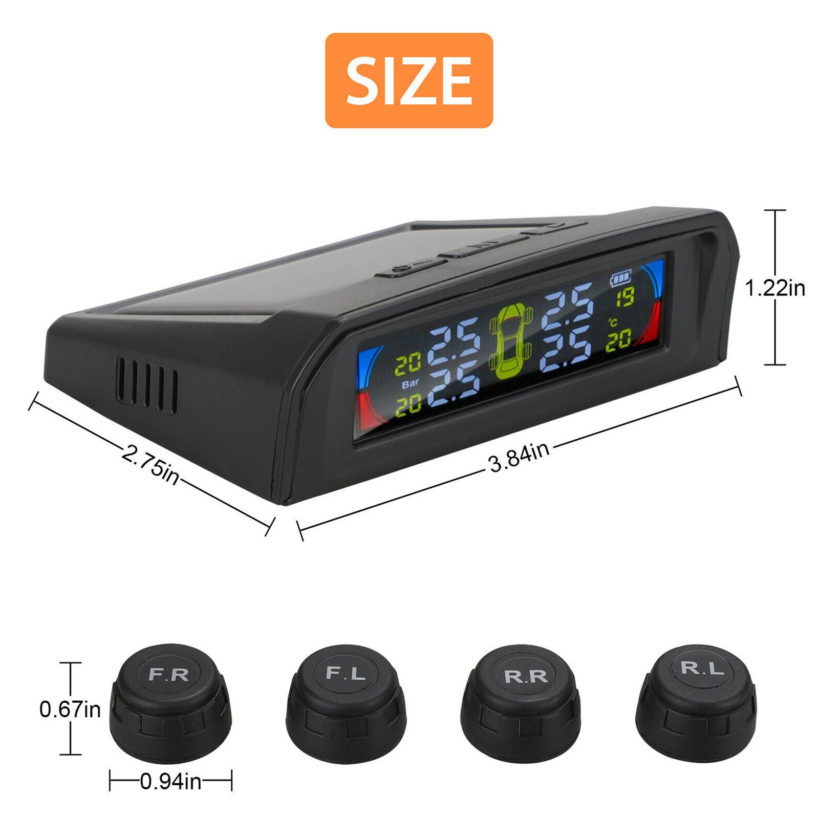 Car Tire Pressure Monitoring System LCD Solar Wireless TPMS + 4 External Sensors