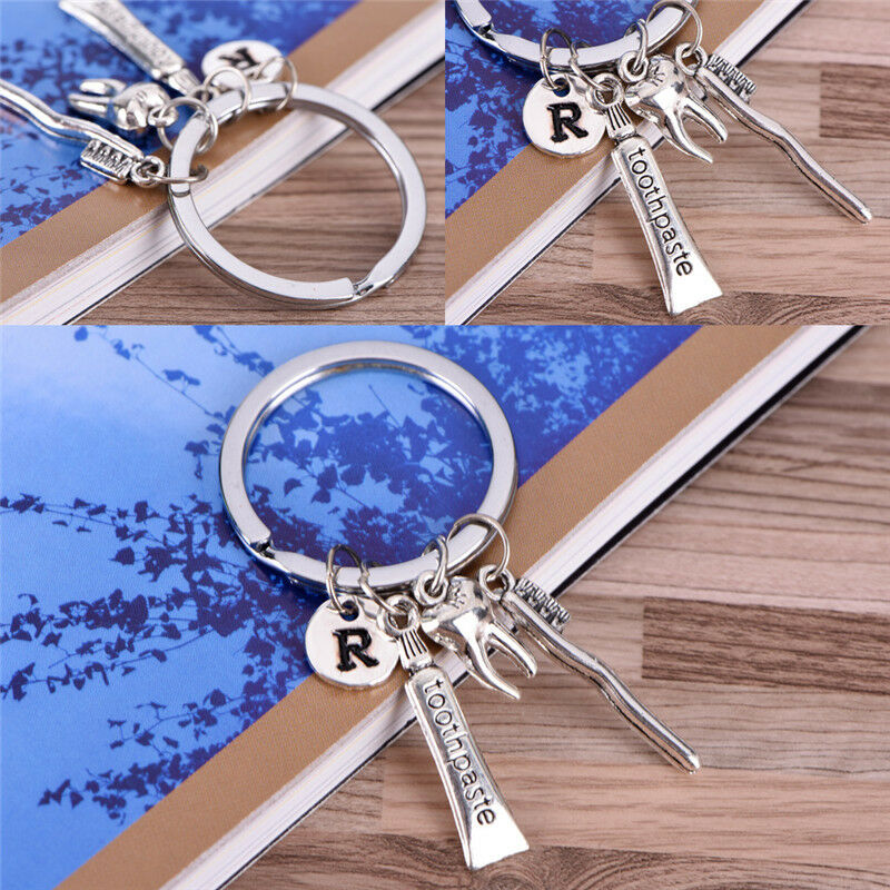 Dentist Key Ring Toothpaste Tooth Toothbrush Dental Hygienist Initial Chai.l8