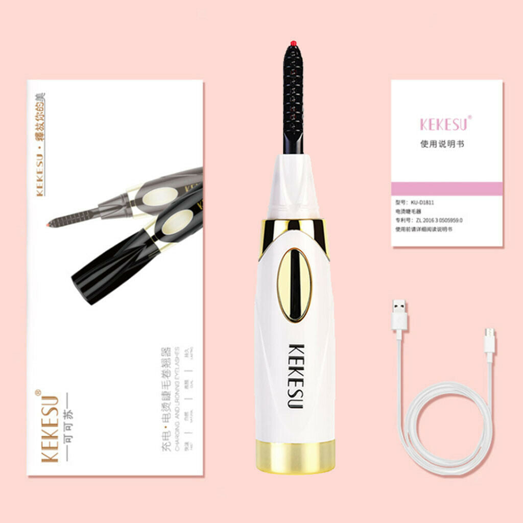 2pcs Portable Electric Heated Eyelash Curler Pen Eyelash Brush Make Up Tool