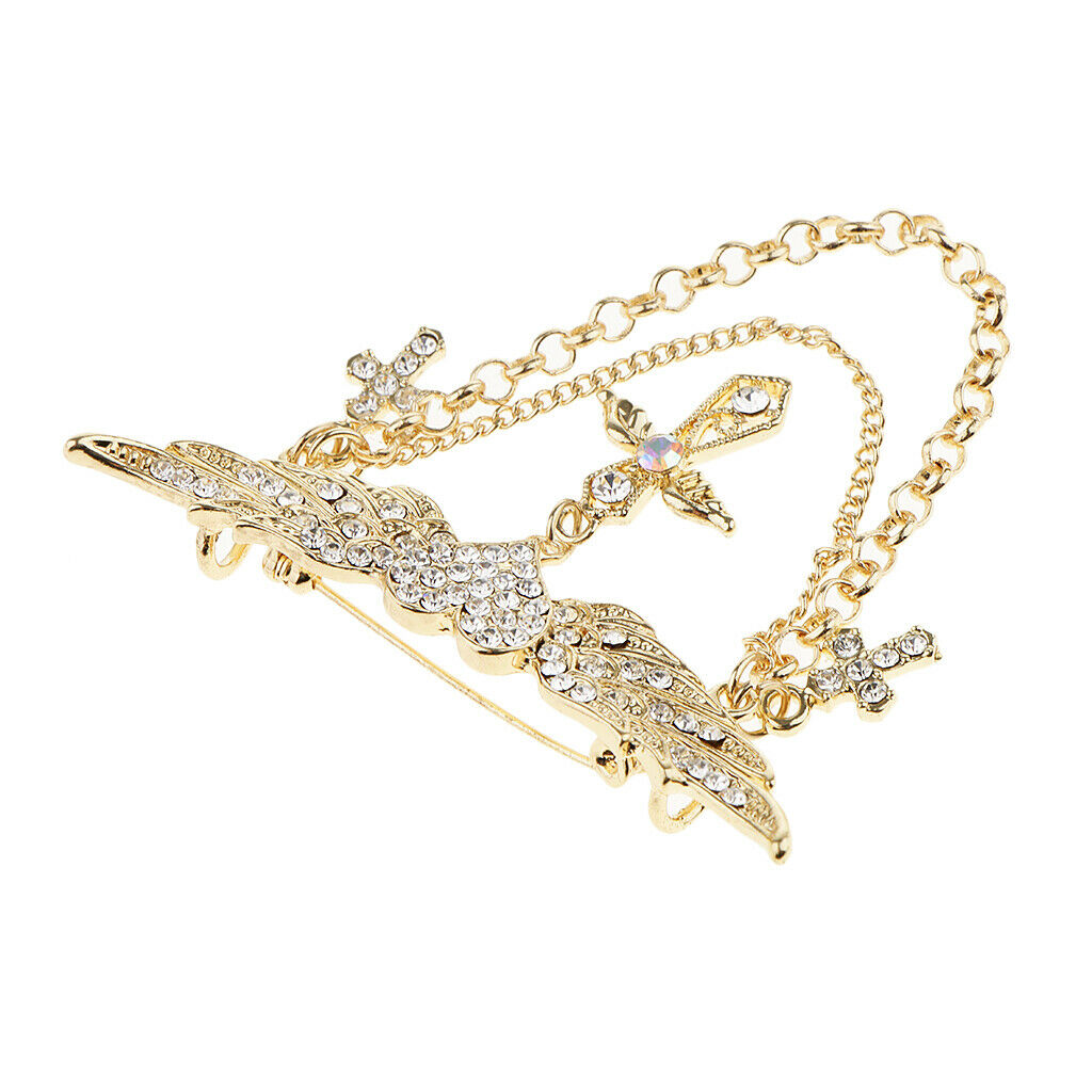 2 Pieces Rhinestone Flying Wings Heart Cross Chain Tassel Pin Collar Brooch