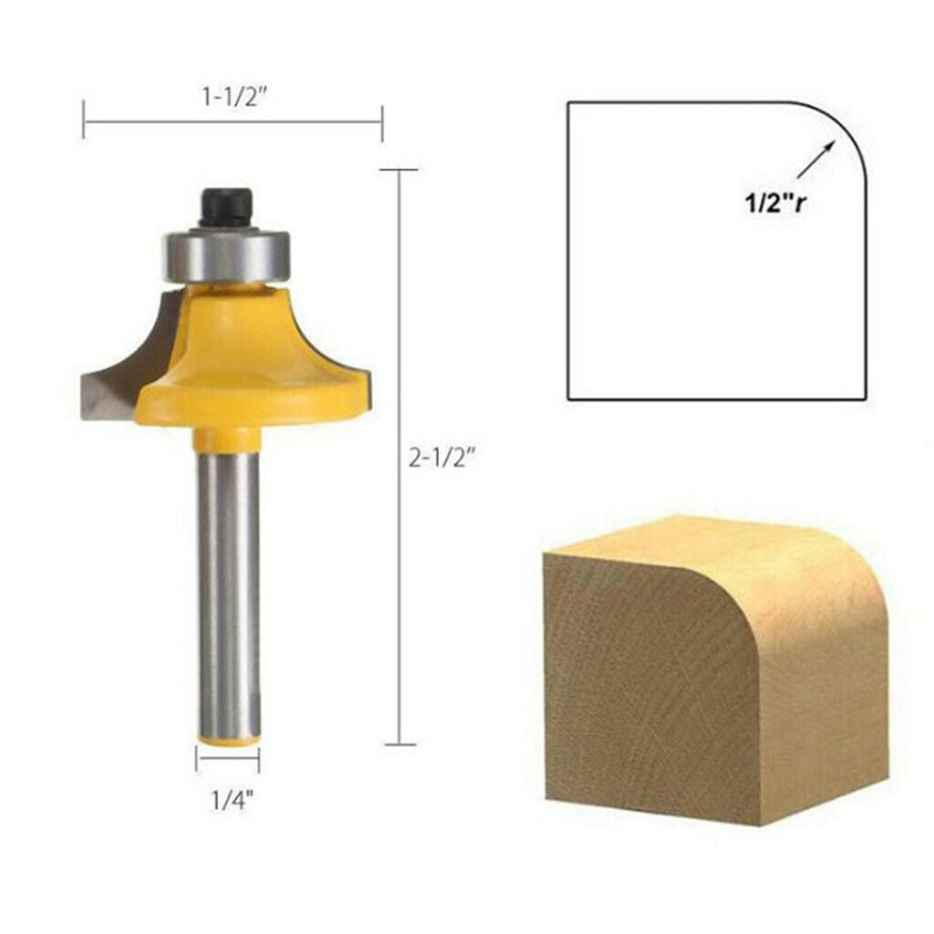 4 Bits 1/2 3/8 1/4 1/8 Round Over Edge Forming Router Bit Set 6mm 1/4" Shank