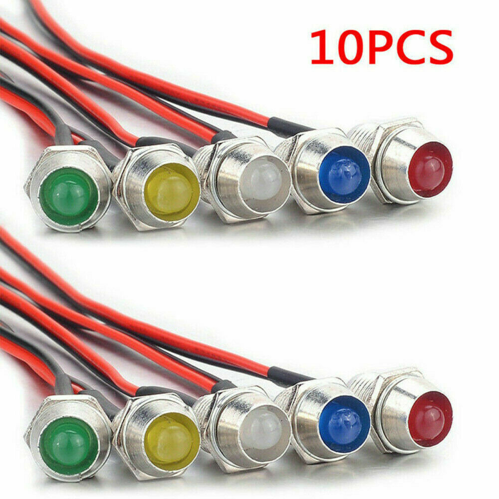 10Pcs 8mm 12V LED Indicator Light Lamp Bulb Pilot Dash Panel Car Truck Boat UK