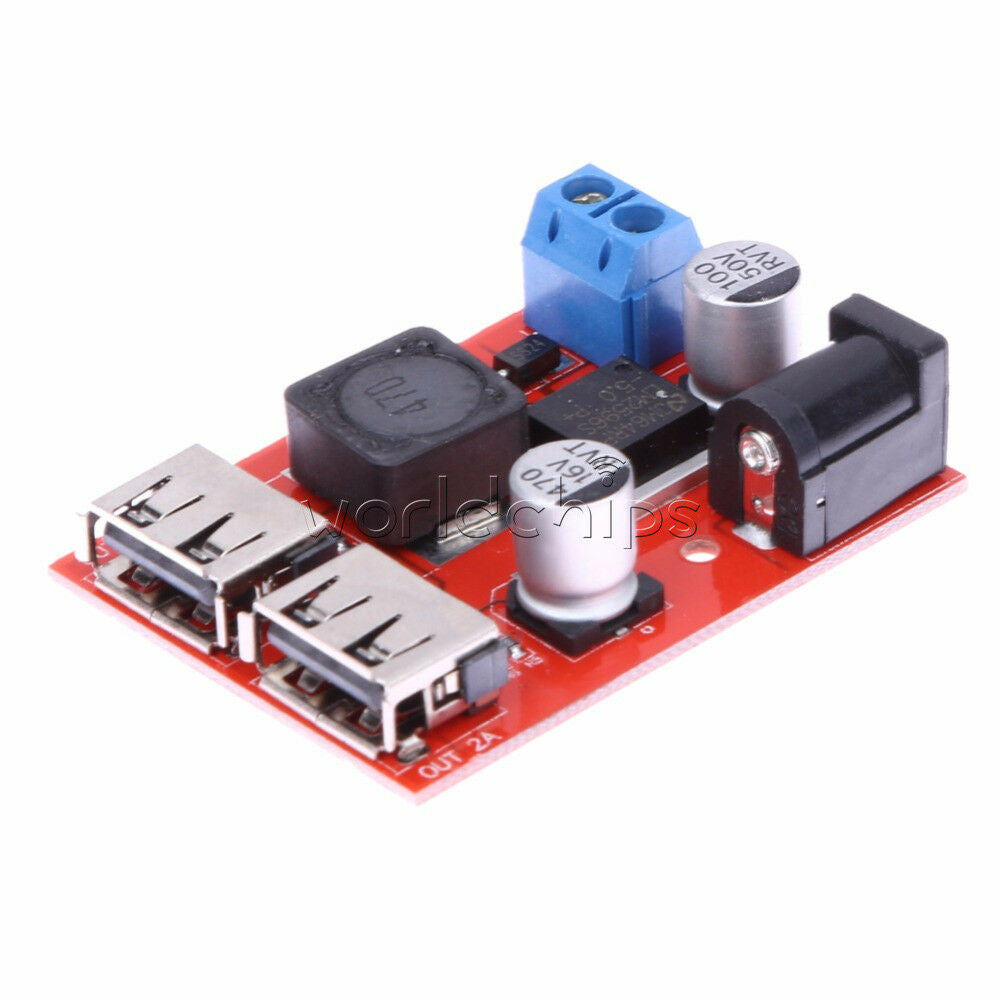 Dual USB Charger DC 9/12/24/36V to 5V 3A Step Down Buck PowerSupply Module 6-40V
