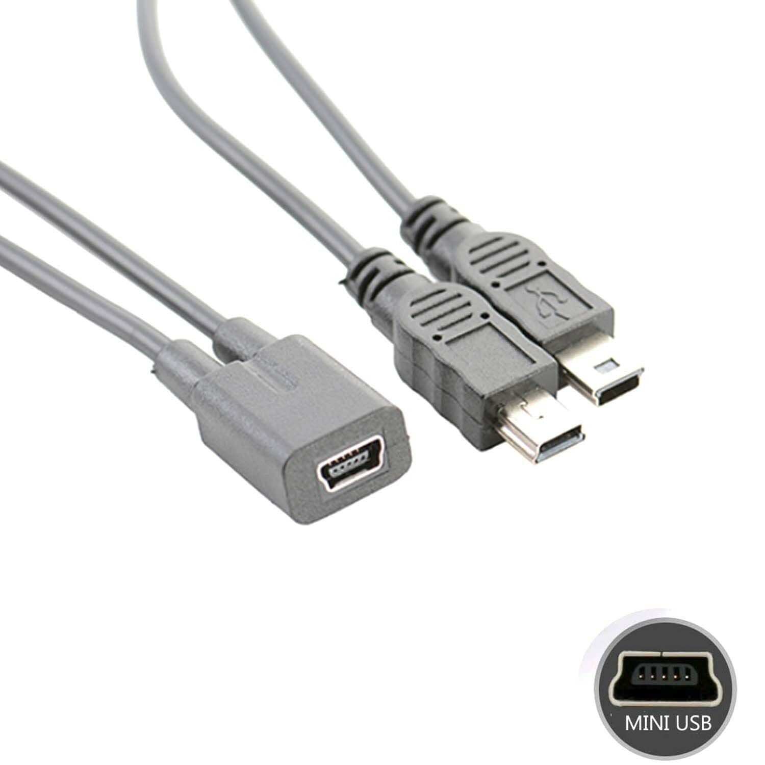 Mini USB Female To Dual 2x Male Splitter Y Extension Charger Adapter Cable mg