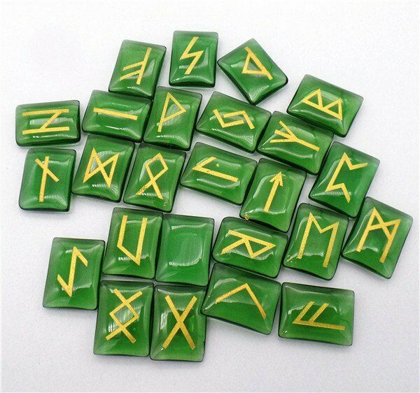 25Pcs/set 20x15x6mm Green Glass Runes Set for Healing Reiki Stones Gift HH7714
