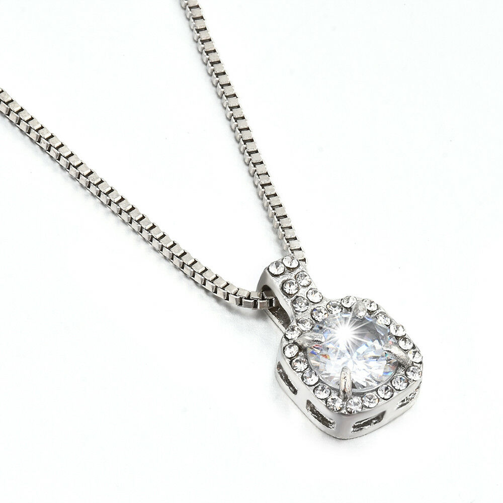 Stunning Crystal Square Pendant Statement Clavicle Chain Necklace Jewelry Gift