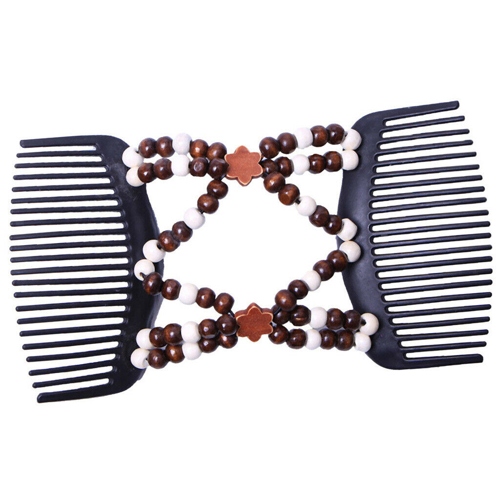 6x Wood Beaded Double Hair Comb Clip Stretchy Hair Stying Accessory Decorations