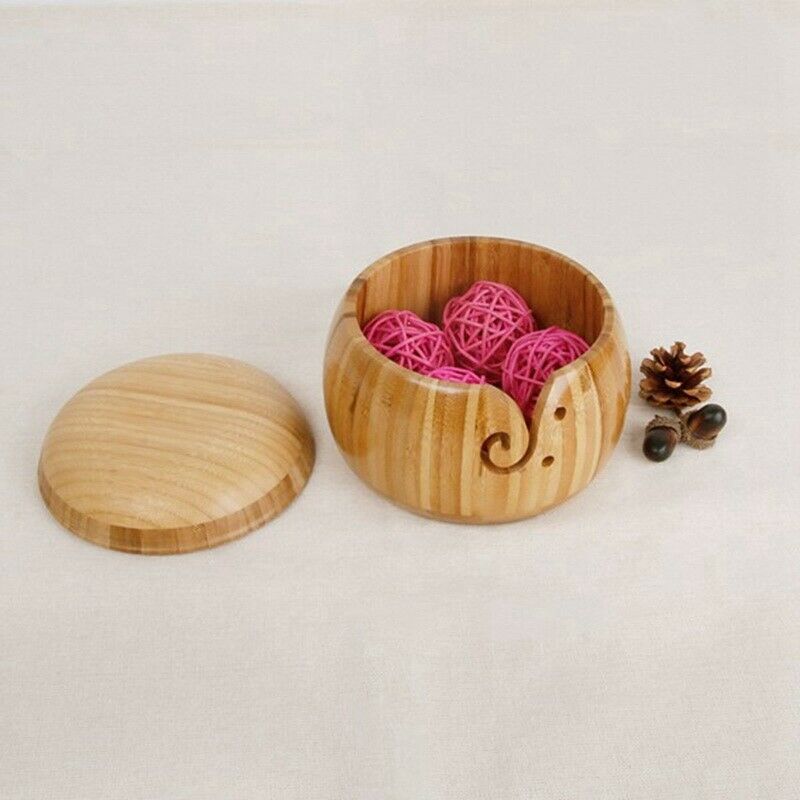 Yarn Bowl Handmade Crafted Bamboo Yarn Bowl with Removable Lid for Knitting S9Q9