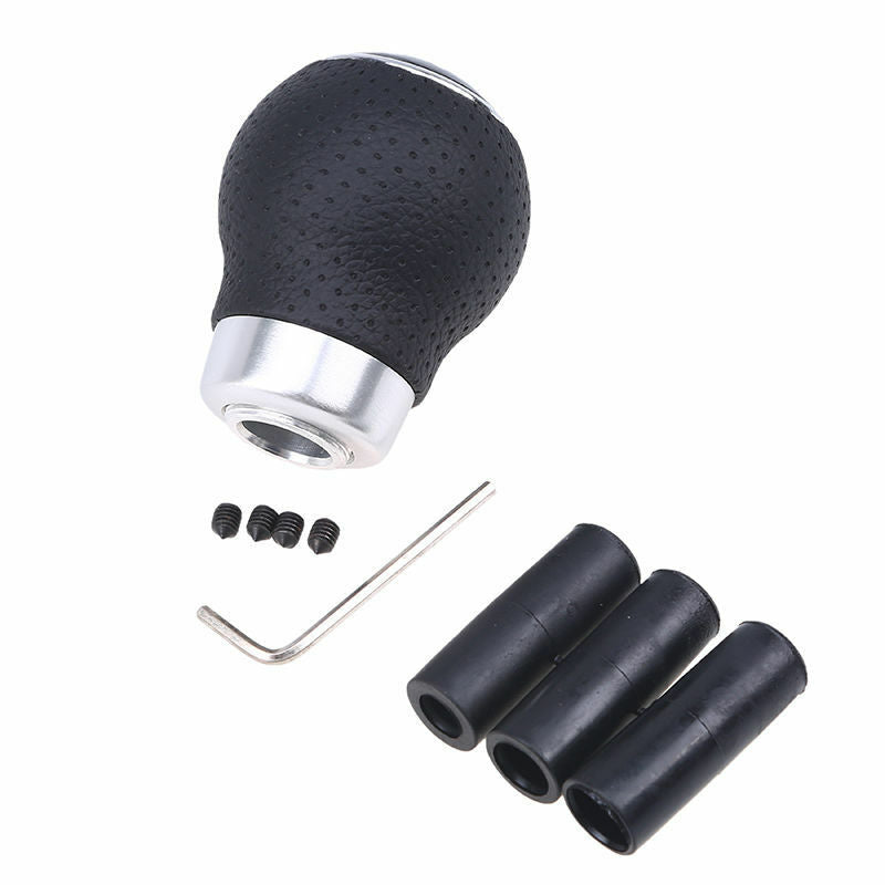 Black Leather 5-Speed Universal Aluminum Manual Gear Shift Knob Shifter Lever