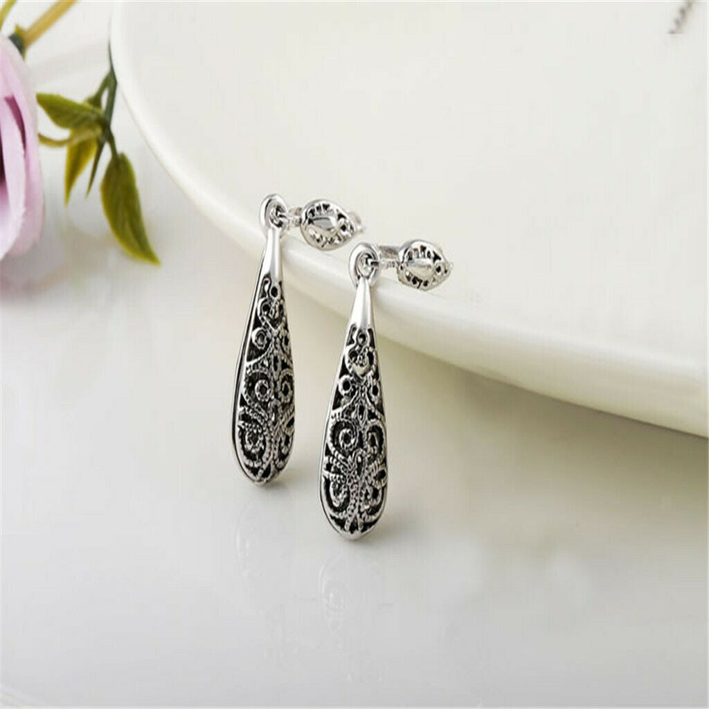 Fashion Womens Long Water Drop Crystal CZ Dangle Stud Earrings Jewelry Gift -