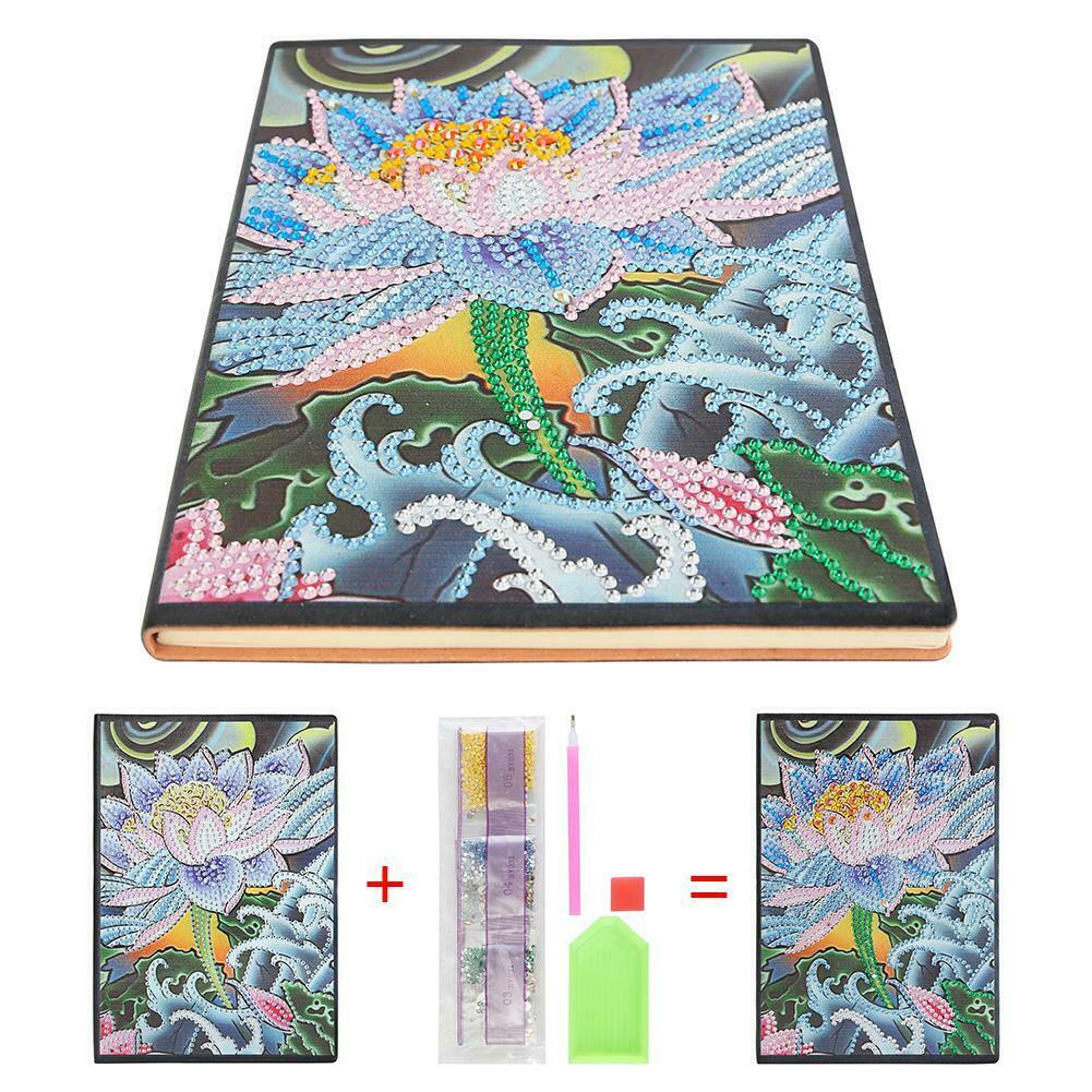 DIY Lotus Special Shaped Diamond Painting 50 Pages A5 Sketchbook Notebook @