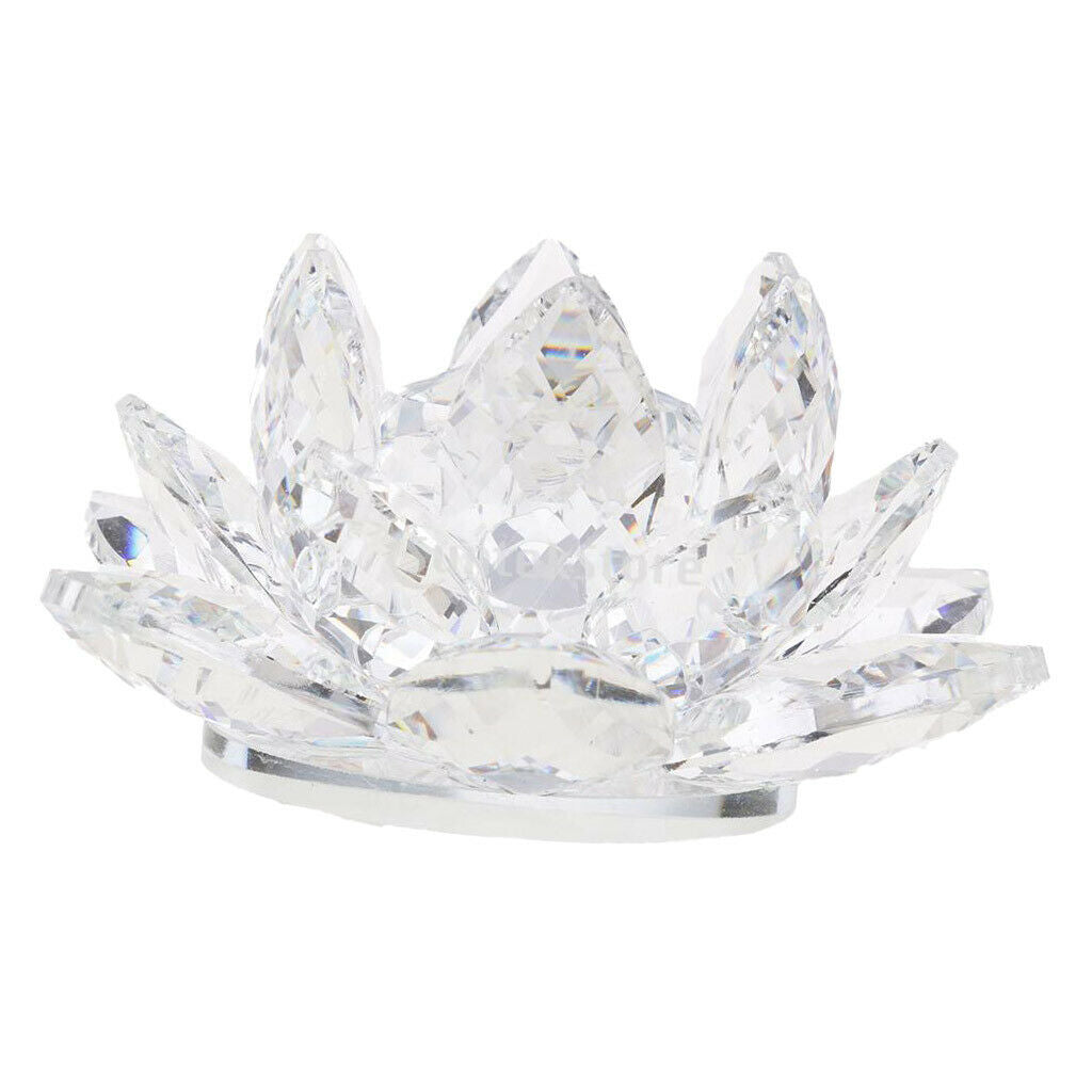 Crystal Lotus Flower Buddhist Ornament Art Paperweight in Clear And Yellow Glass