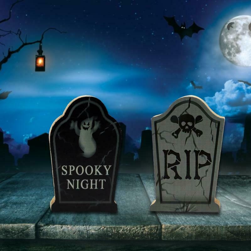 2Pcs Halloween Wooden Table Decor Spooky Night Ghost Tombstone Party Ornament