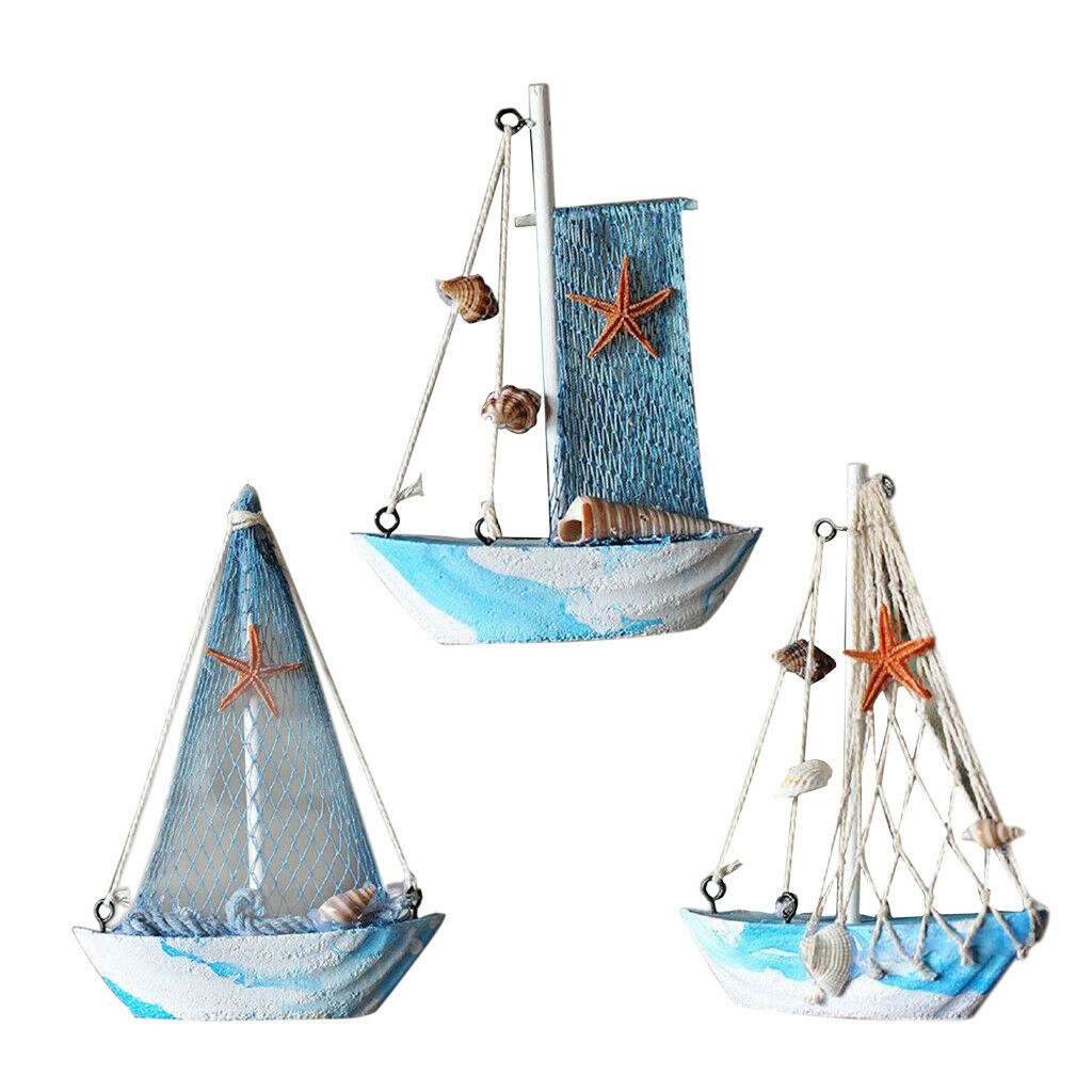 3x Fishing Net Sailing Nautical Wood Ornaments Mediterranean-style Home Deco