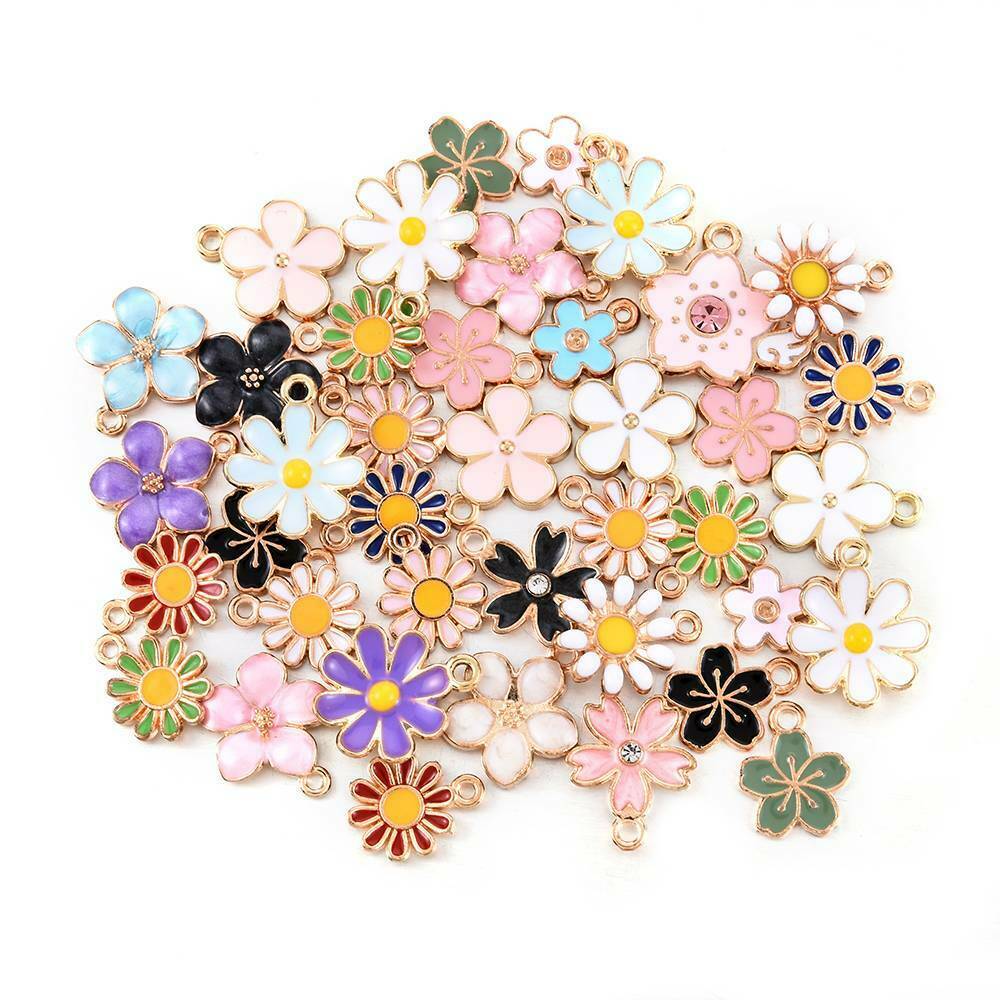40Pc/Set Enamel Alloy Daisy Flower Charms Pendant Jewelry Findings DIY Crafts AU
