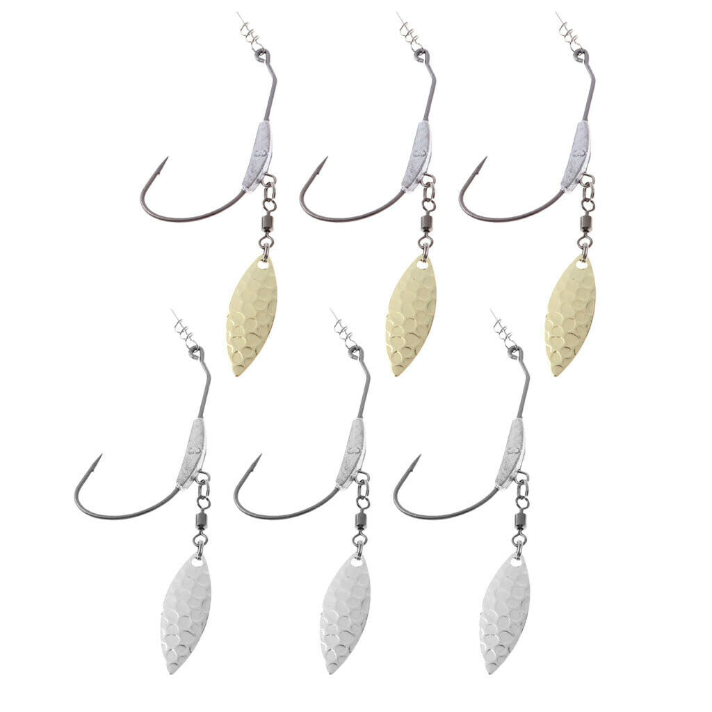 6PCS Flashy Swimmer Hooks W/ Centering-Pin Spring & Lead & Spoon for Swimbaits