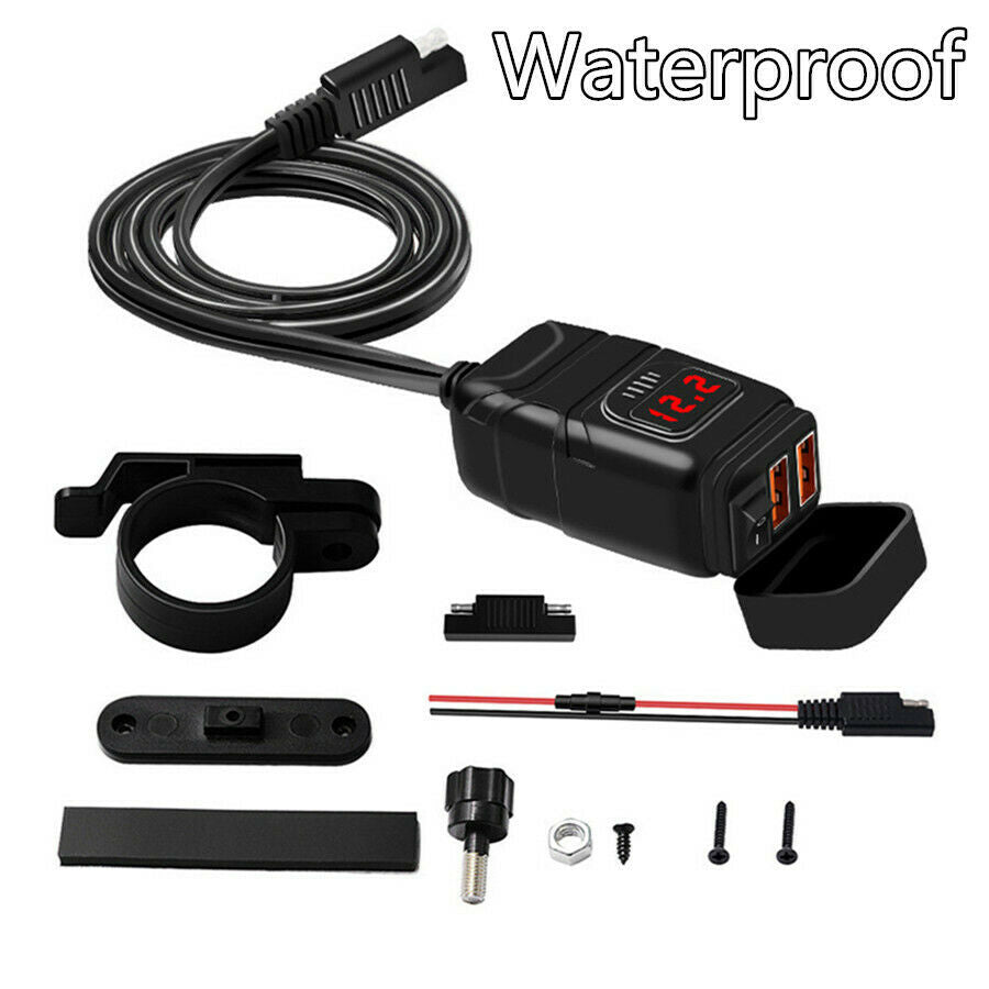 Motorcycle Handlebar DC12V QC3.0 Fast Charging Motor Phone Charger + Voltmeter