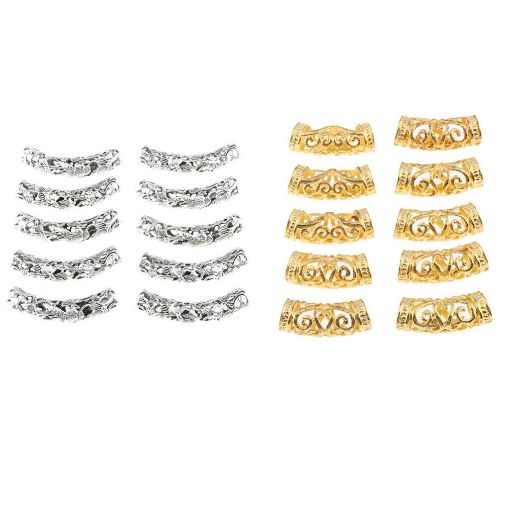 20Pcs Dreadlock Beads Twisted Braid Jewelry Tubes Beard Hair Pendants Cuffs