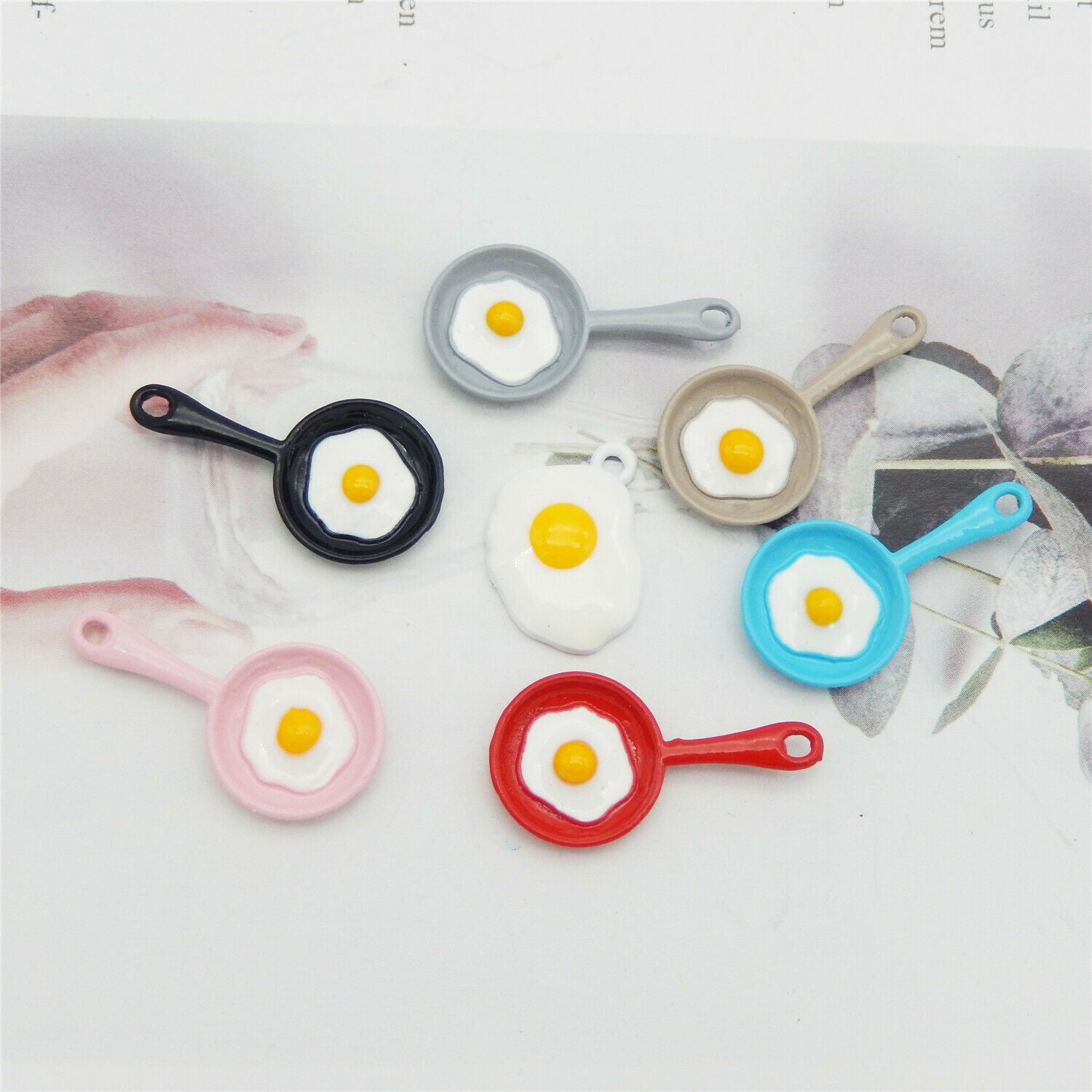 Wholesale Enamel Plated Frying Pan Fried Egg Pendant Charms Findings 14pcs/Pack