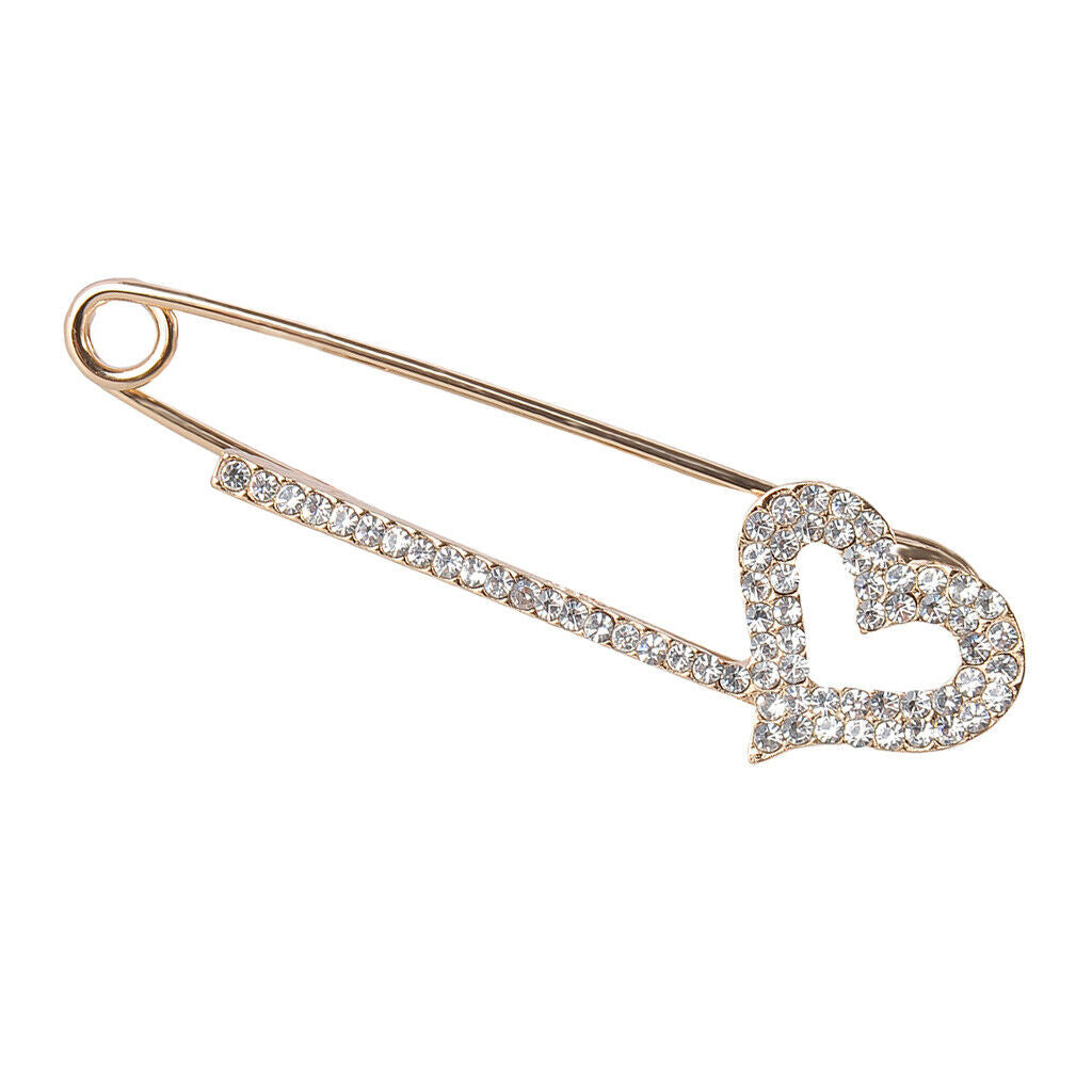 2 Pieces Crystal Safety Pin Scarf Coat Gown Clip Collar Lapel Pin Heart