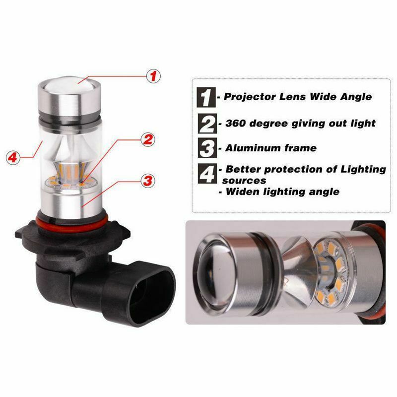 2x 9005 HB3 6000K 100W 2323 LED Projector Fog Driving Light Bulbs White T6X3X3