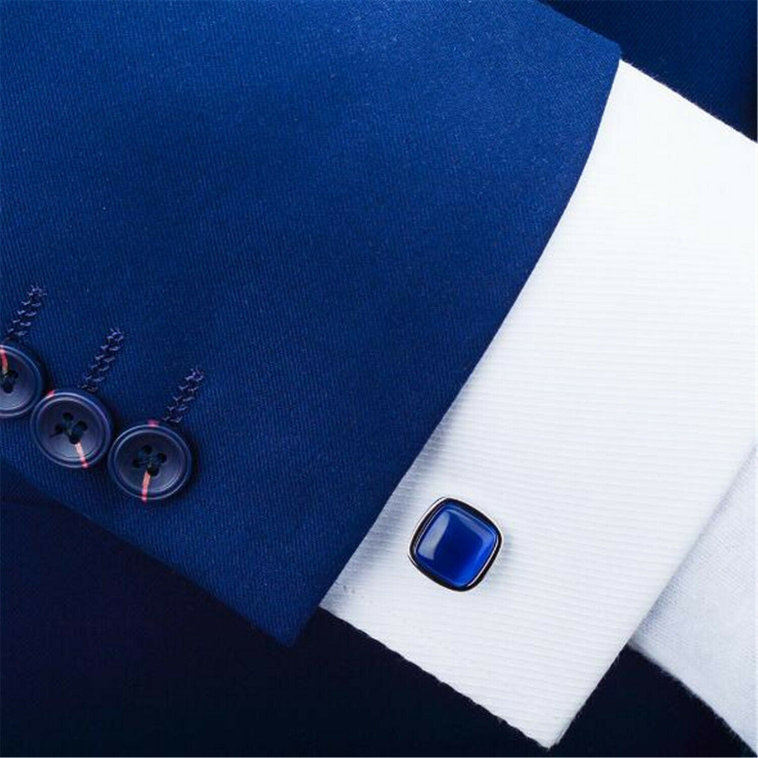 Men Luxury Blue Opal Gem Cufflinks Tuxedo Shirt Studs Brass Cuff Links Wedding