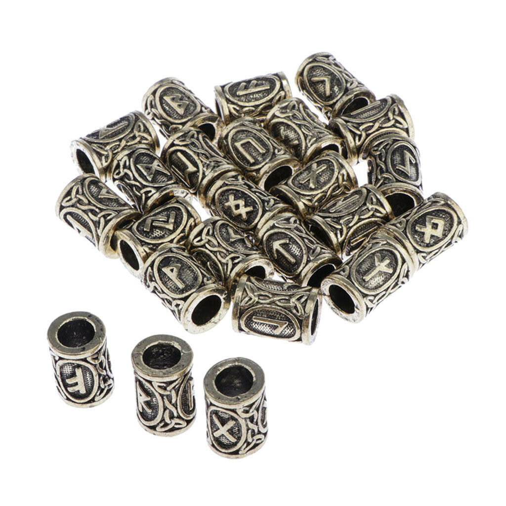 24x Norse/Viking Rune Beard Beads Loose Charms Beads -Bracelet,Hair,Jewellery