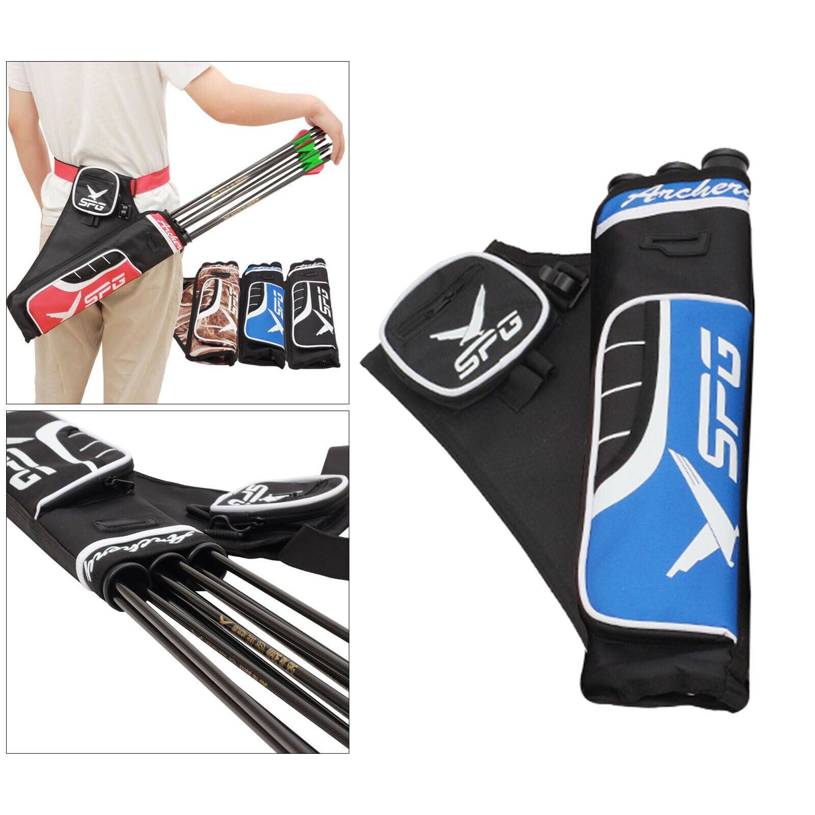 Archery Pocket Arrow Bow Bag Quiver Bag Three Tube Accessories blue