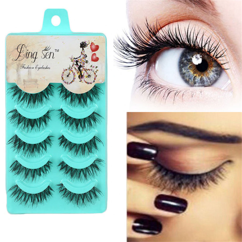 5 Pair Natural Eye Lashes Handmade Messy Cross False Eyelashes Makeup Long Black