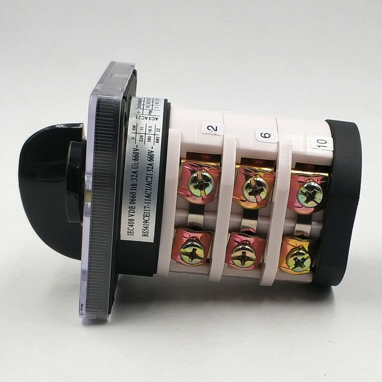 1PCS Changeover Switch 12 Screw Terminals 3 Position(1-0-2) on-off-on Black 32A
