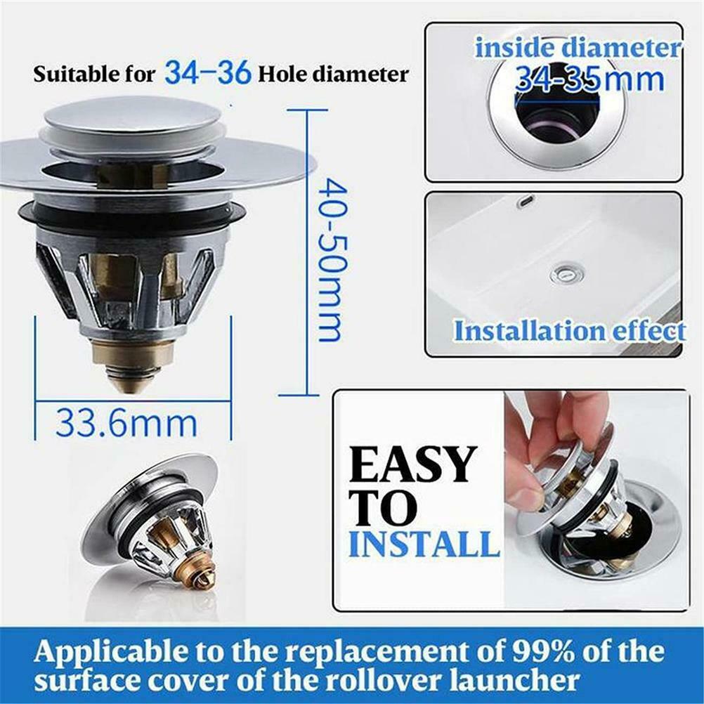 Bathroom Sink Plug with Strainer Basket Press Type Drain Stopper Hair Catcher