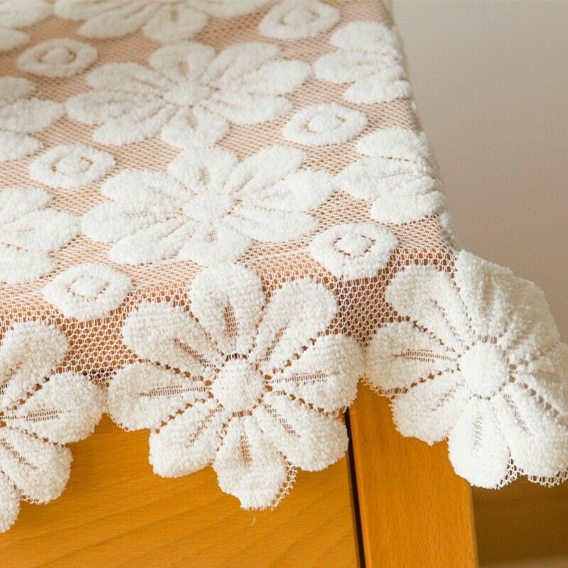 1pc Lace Hollow Floral Embroidered Bedside Table Cloths Dust Cover White Decor