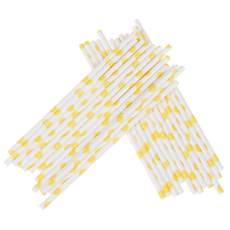 25pcs/lot Yellow Lemon Drinking Paper Straws Christmas Baby Shower Decora.l8
