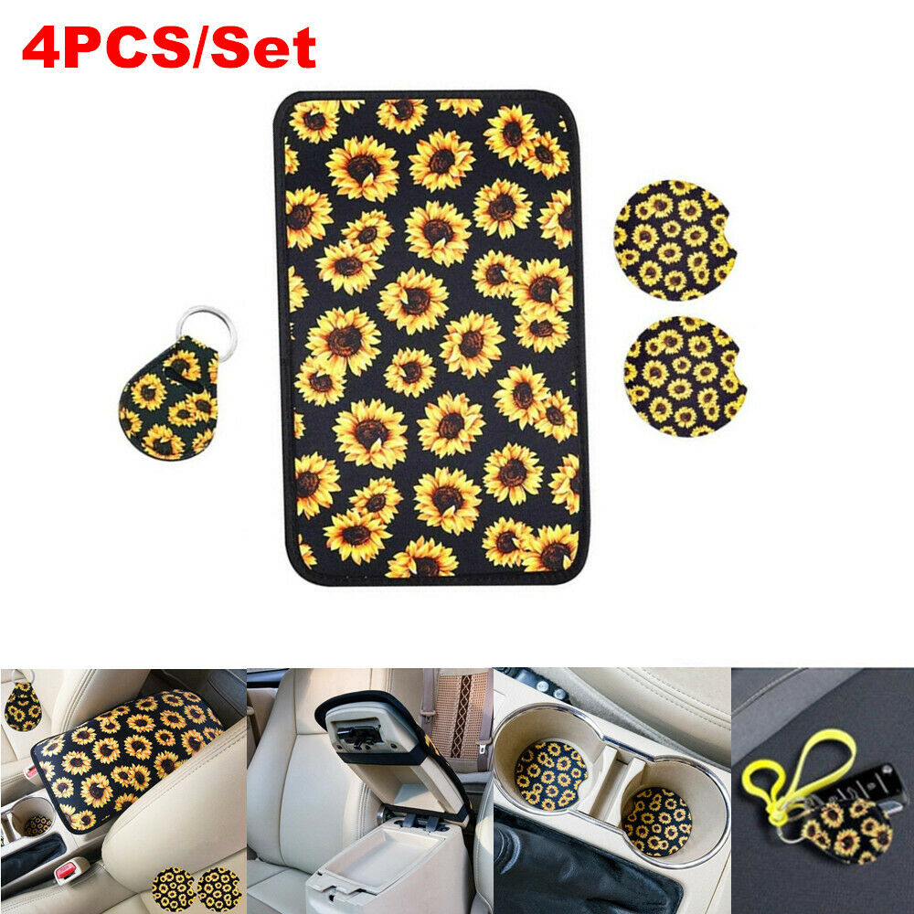 Car Leather Center Console Armrest Pad Key Cover Water Cup Slot Mat Coaster Kit