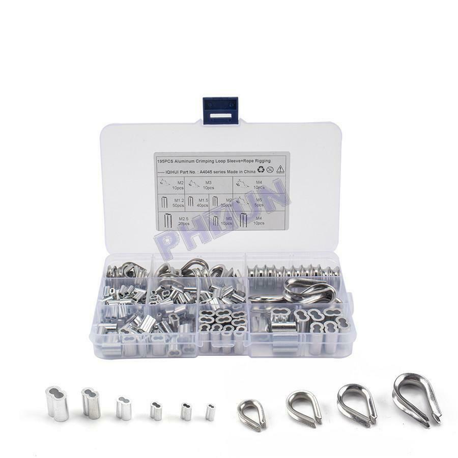 195x M2/3/4/5 Stainless Steel Thimble w/ Crimping Loop Sleeve Assortment Kit
