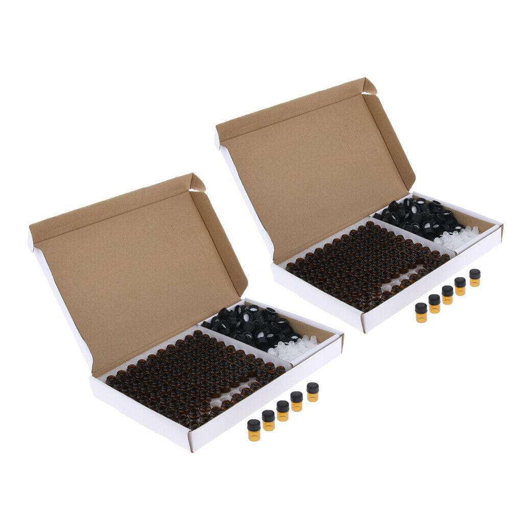 200x Mini 1ml&2ml Glass Bottles w/Orifice Reducer Sample Vials Leakproof