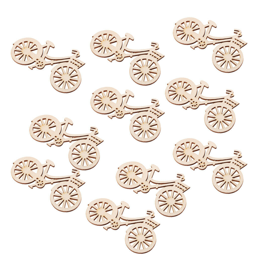10 Pieces Natural MDF Wood Cutouts Shapes Wooden Bicycle Ornaments Embellishment