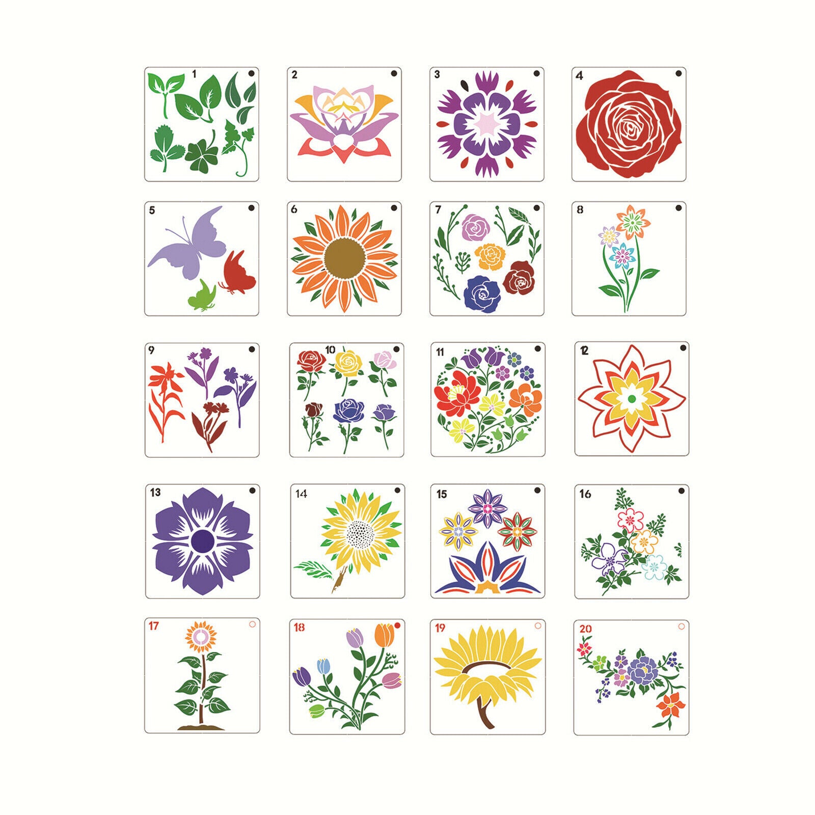 16x Flowers Pattern Plastic Painting Drawing Template Stencil for Decor Card