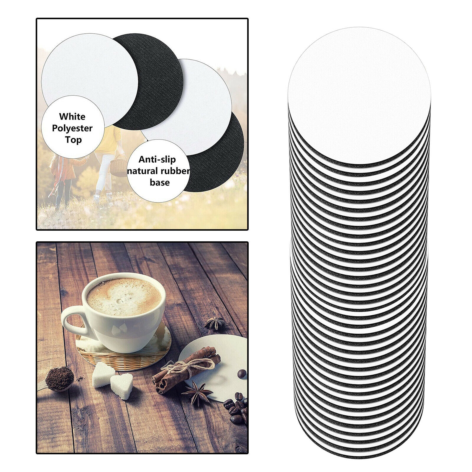 36x Sublimation Blanks Car Cup Coasters 10cm Circle for Painting Project