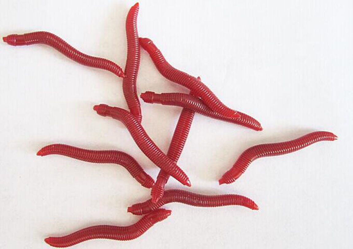 50PCS Red Earthworm Soft Worm Fishing Lures Bait Hooks Baits Tackle Crankbaits