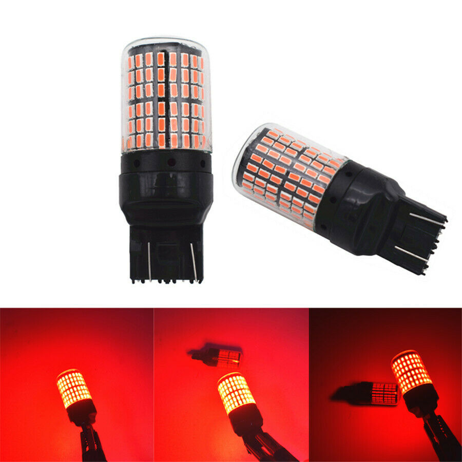 2x Red T20 7443 3014 144SMD LED Light Bulbs Taillight Flashing Strobe Car Light