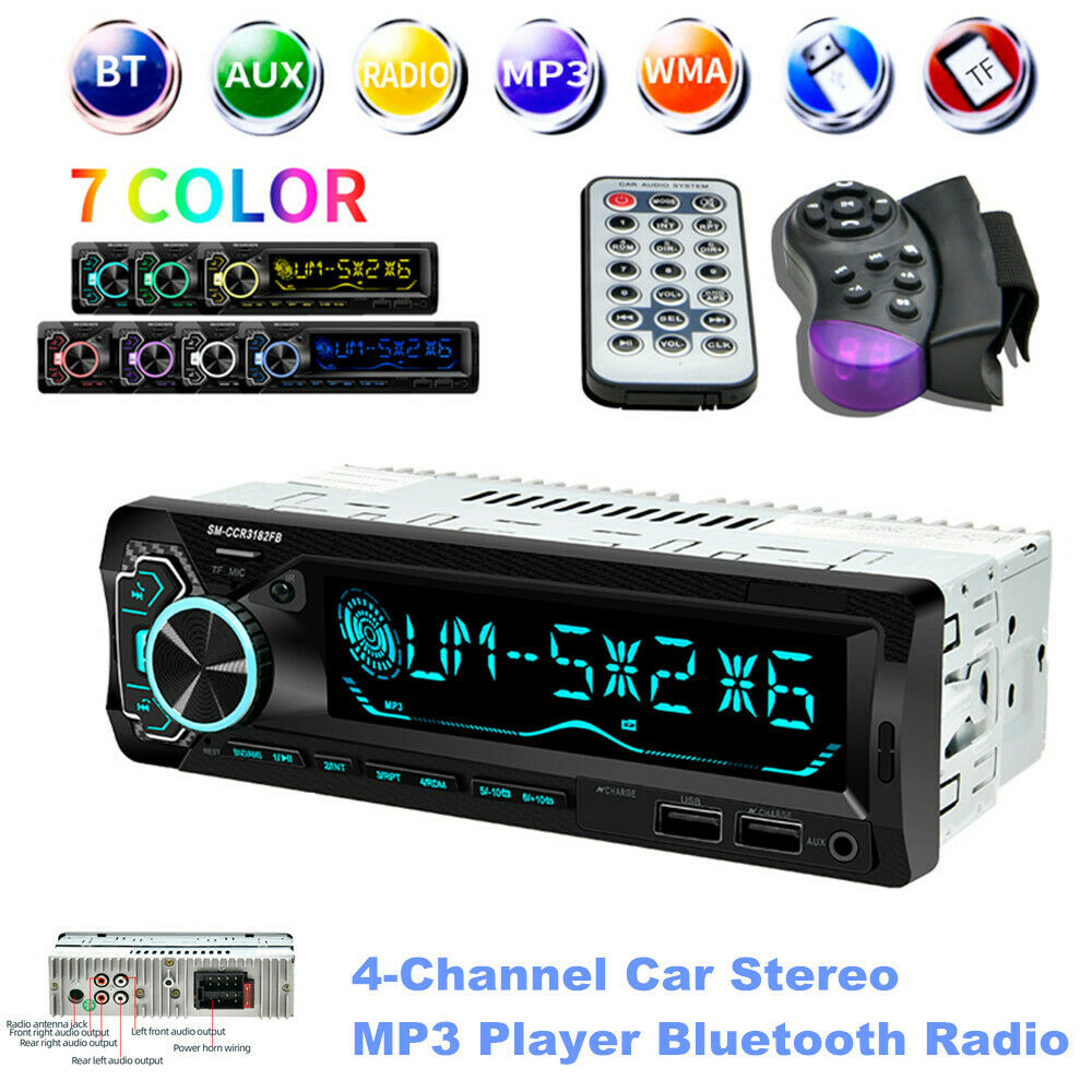 4-Channel Bt Radio Audio Car Stereo MP3 Player Remote Control USB w/ Microphone