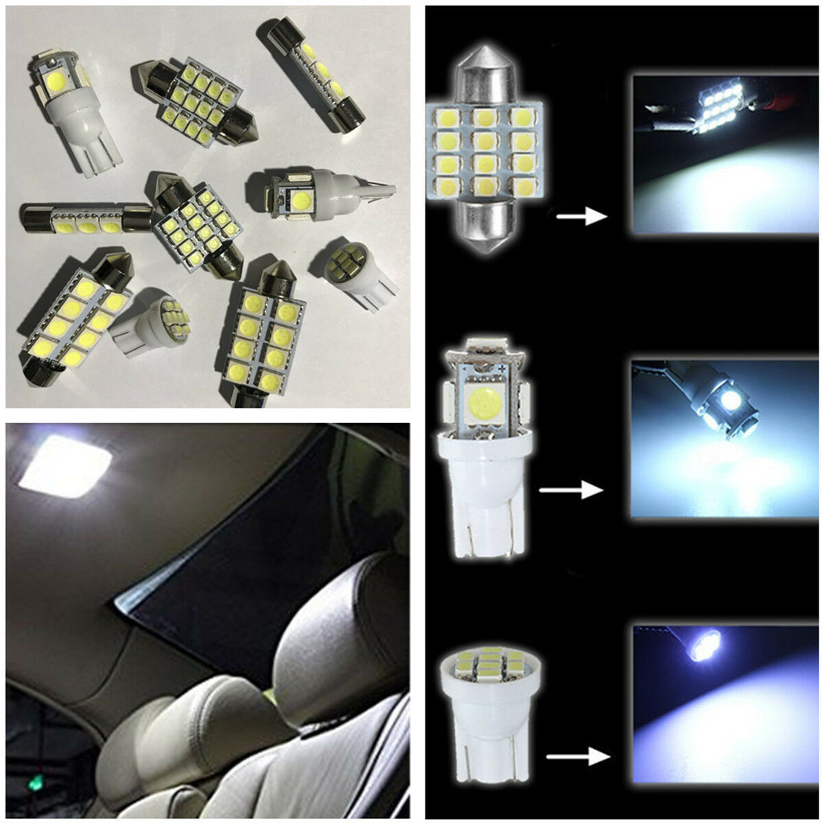 10x Car Light Bulbs Xenon White LED Dome Map Door Glove Box License Plates Bulb